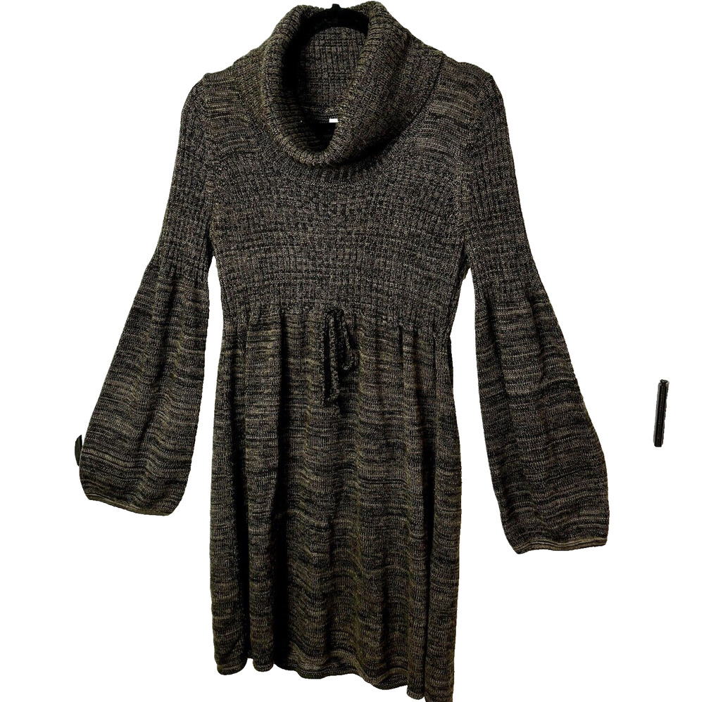 Calvin Klein Womens XL Sweater Dress Brown Cowl Neck Balloon Sleeve Knee Length